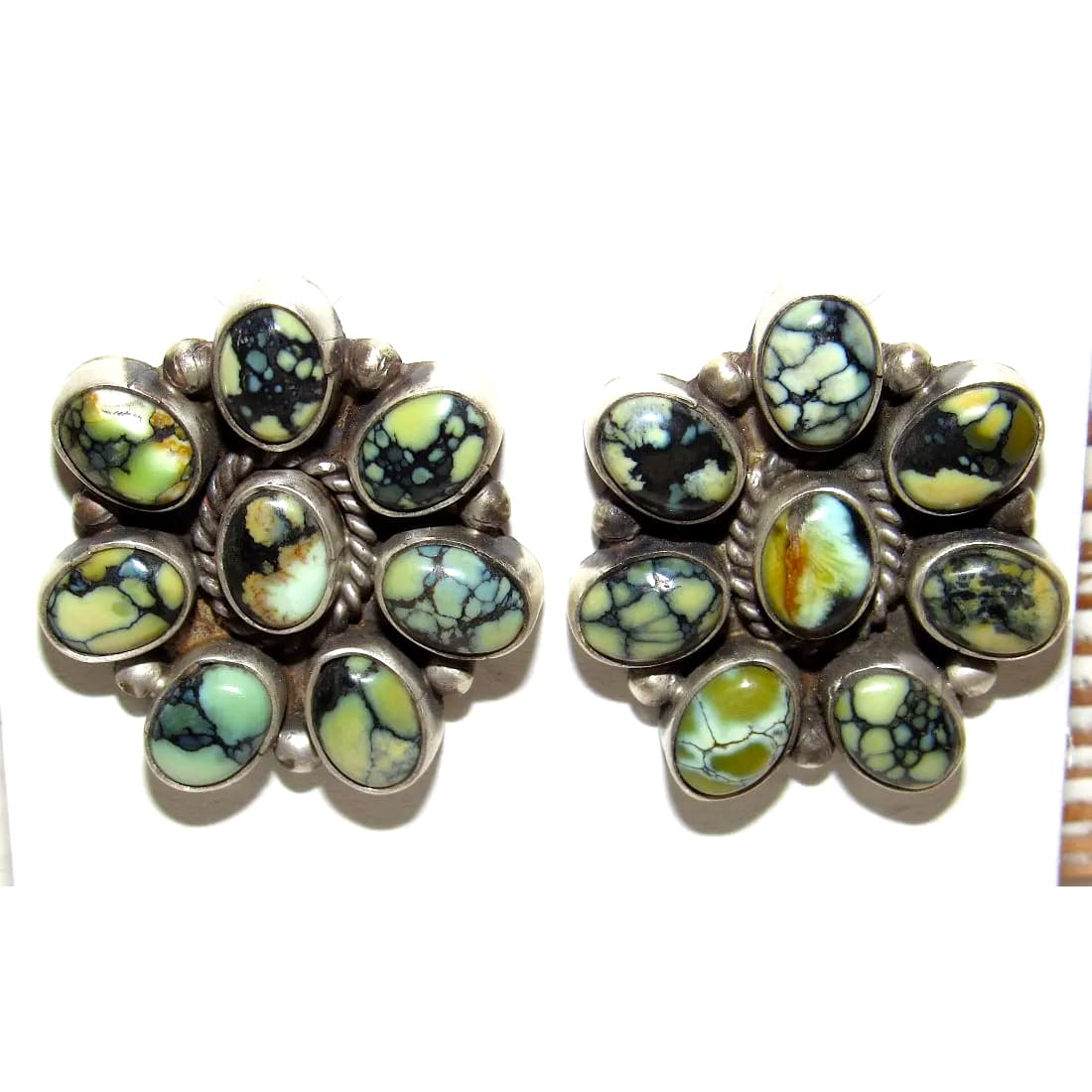 Navajo New Lander Turquoise Cluster Earrings L. Yazzie