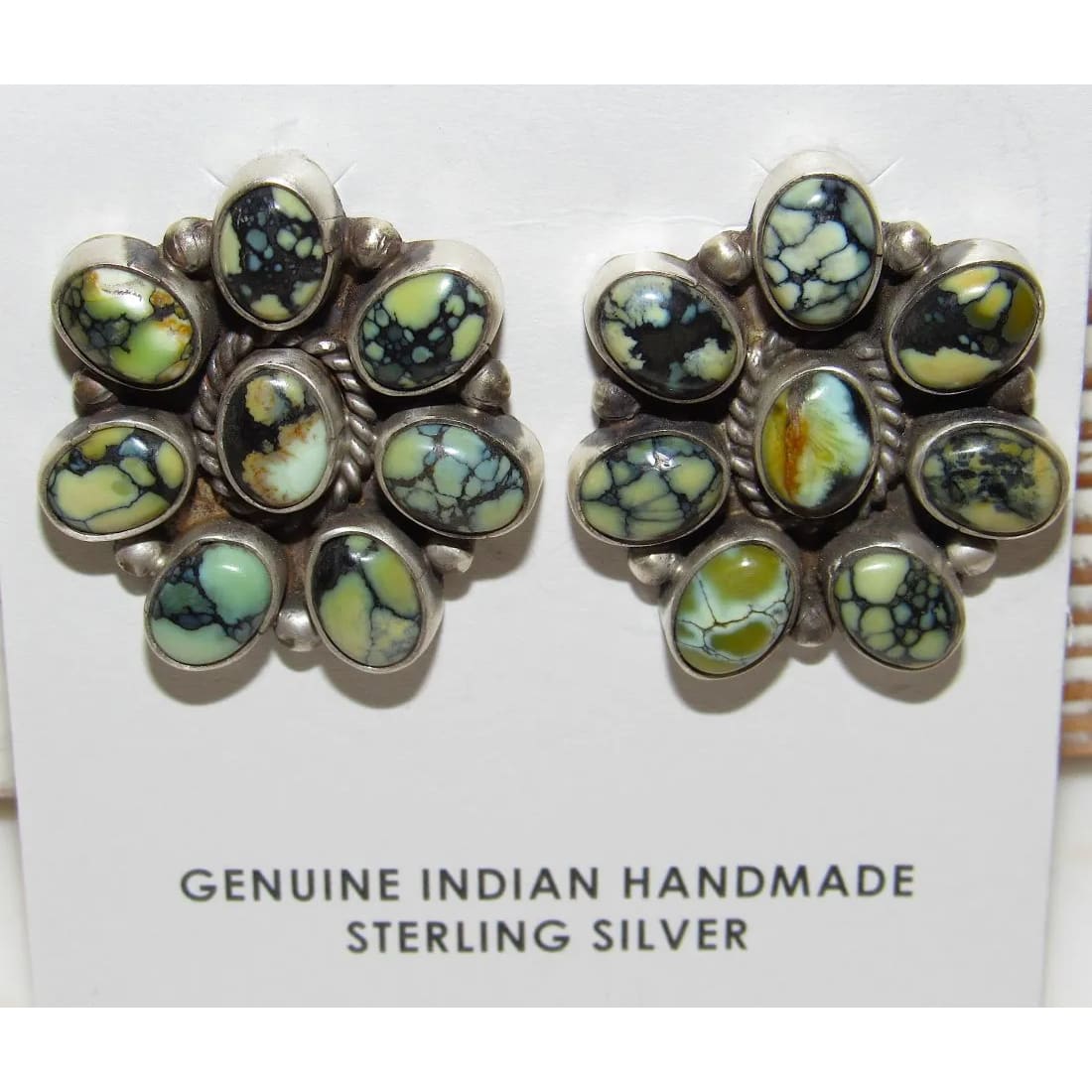 Navajo New Lander Turquoise Cluster Earrings L. Yazzie