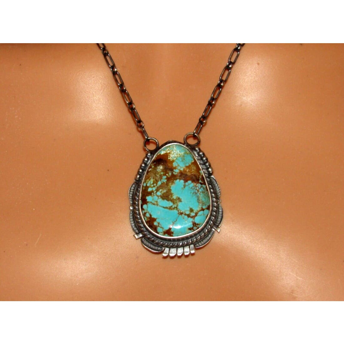 Navajo Number 8 Turquoise Bar Necklace Sterling Silver M.