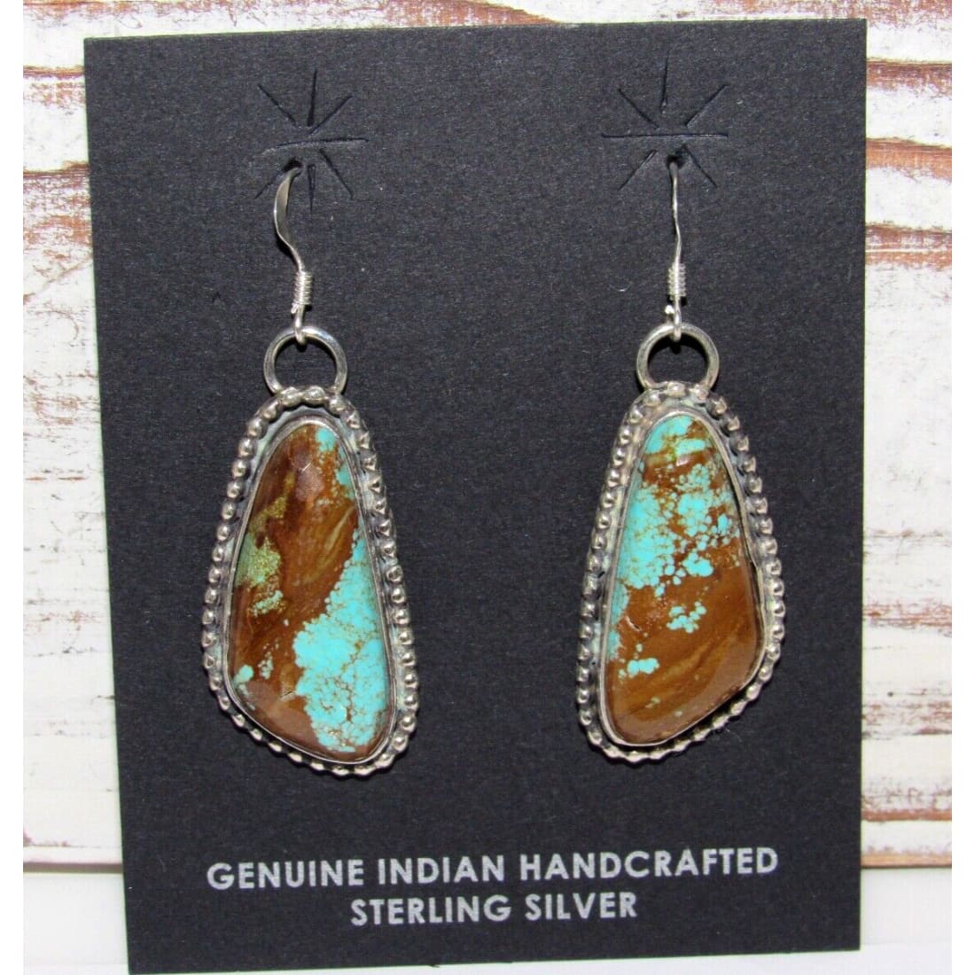 Navajo Number 8 Turquoise Dangle Earrings Sterling L Hurley
