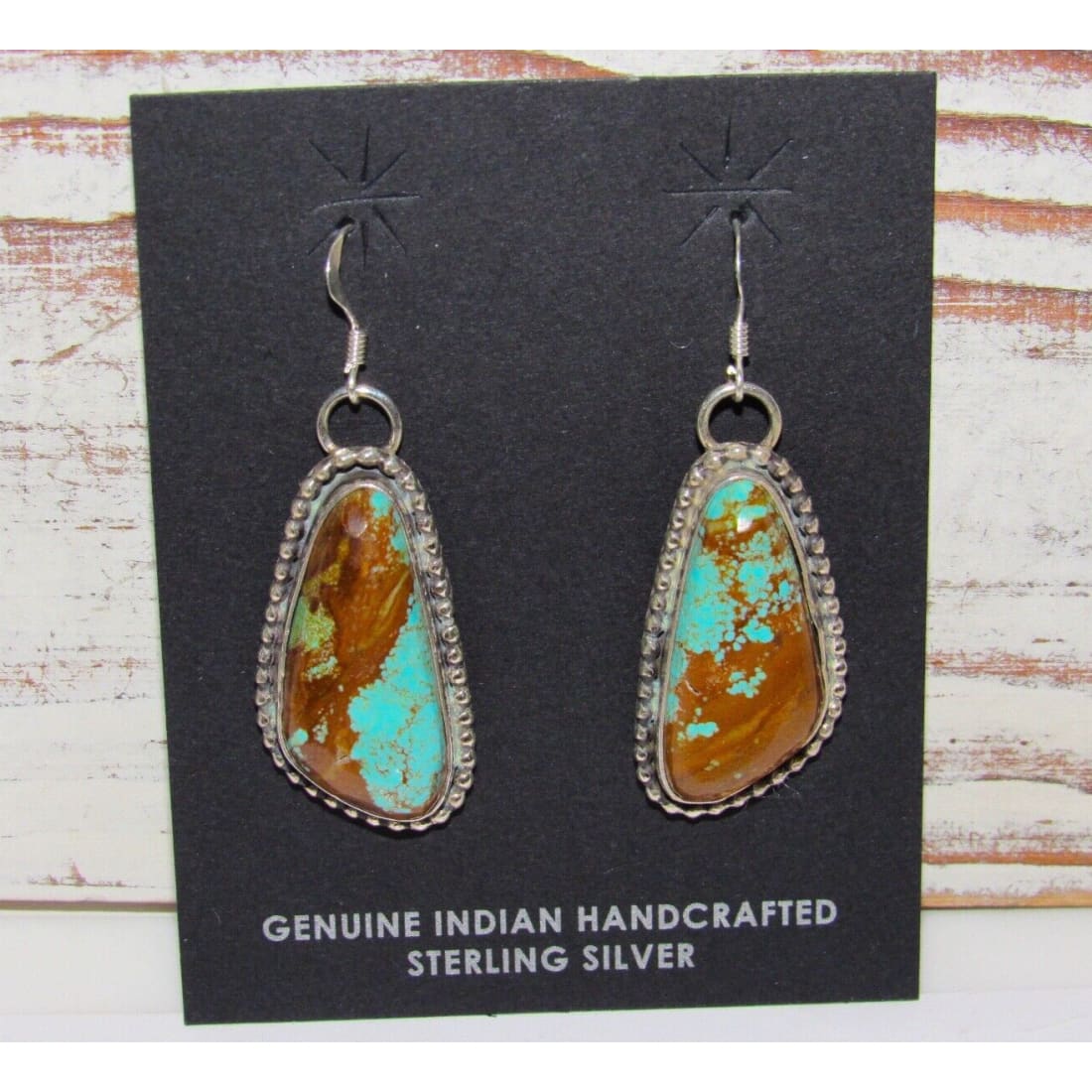 Navajo Number 8 Turquoise Dangle Earrings Sterling L Hurley