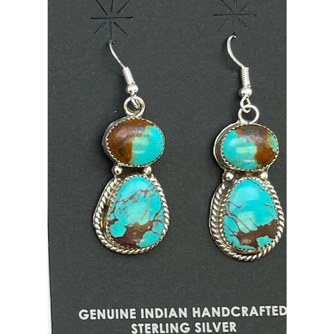 Navajo Number 8 Turquoise Dangle Earrings Sterling Silver R.