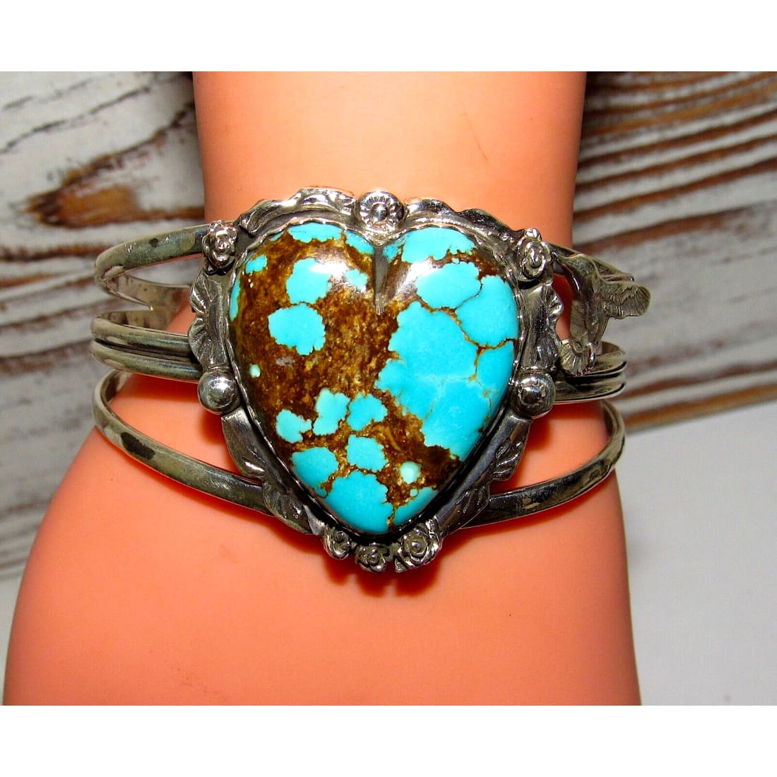Navajo Number 8 Turquoise Heart Cuff Bracelet Adam Fierro