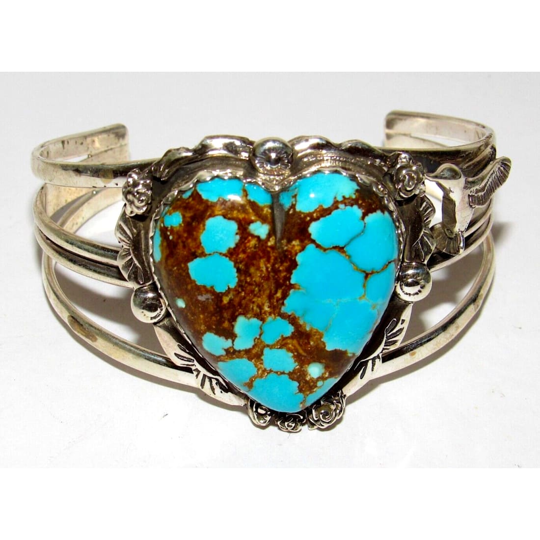 Navajo Number 8 Turquoise Heart Cuff Bracelet Adam Fierro