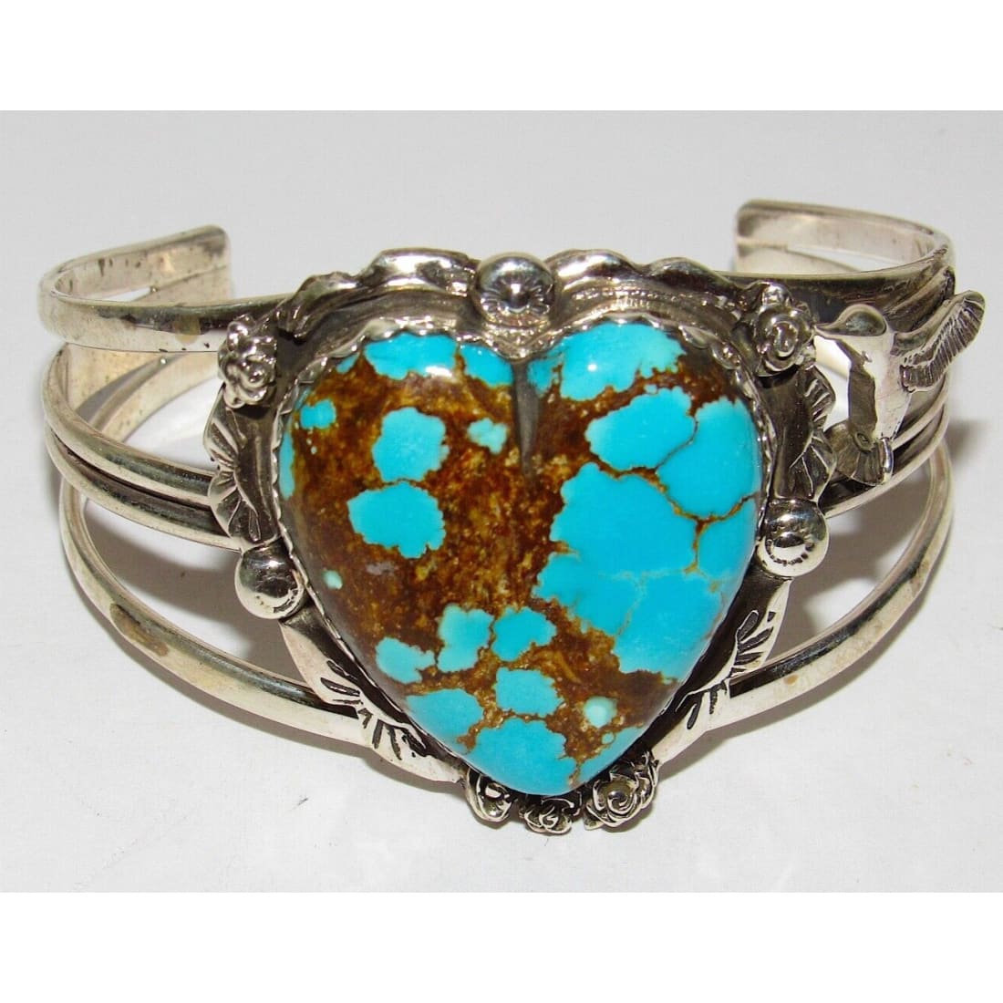 Navajo Number 8 Turquoise Heart Cuff Bracelet Adam Fierro