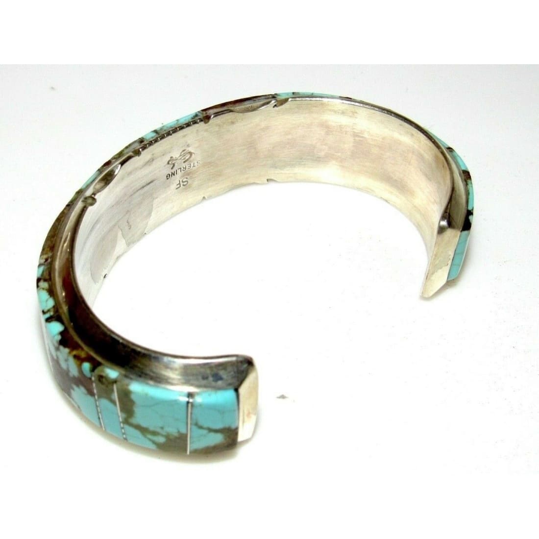 Huge Navajo Number 8 Turquoise Inlay Cuff Bracelet Sterling