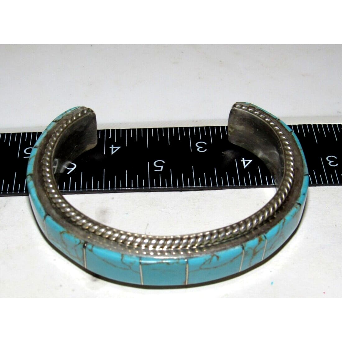 Navajo Number 8 Turquoise Inlay Cuff Bracelet Sterling