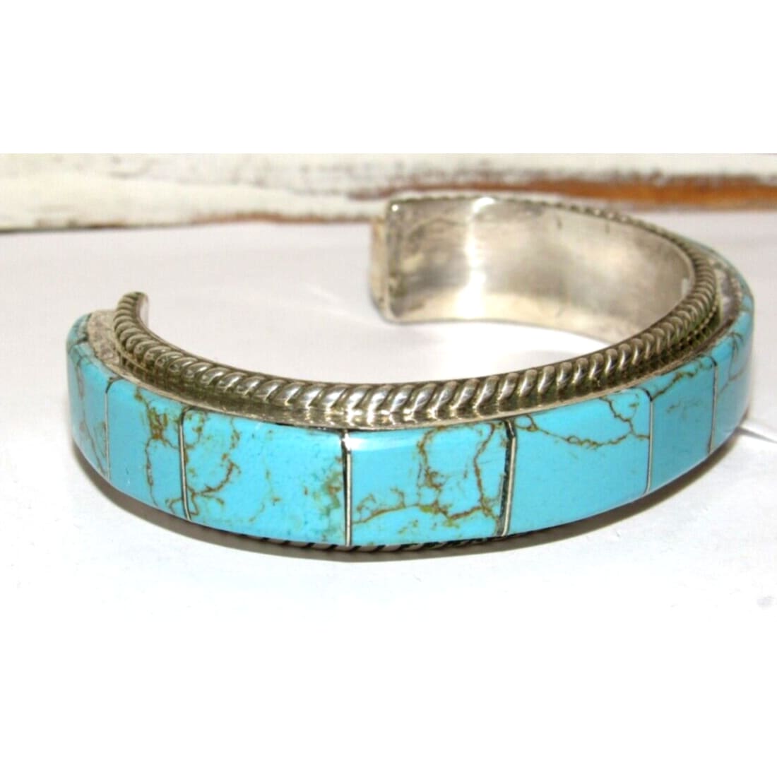 Navajo Number 8 Turquoise Inlay Cuff Bracelet Sterling