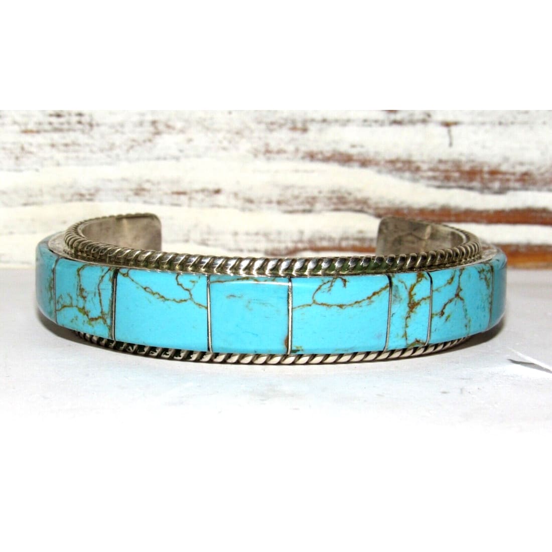 Navajo Number 8 Turquoise Inlay Cuff Bracelet Sterling