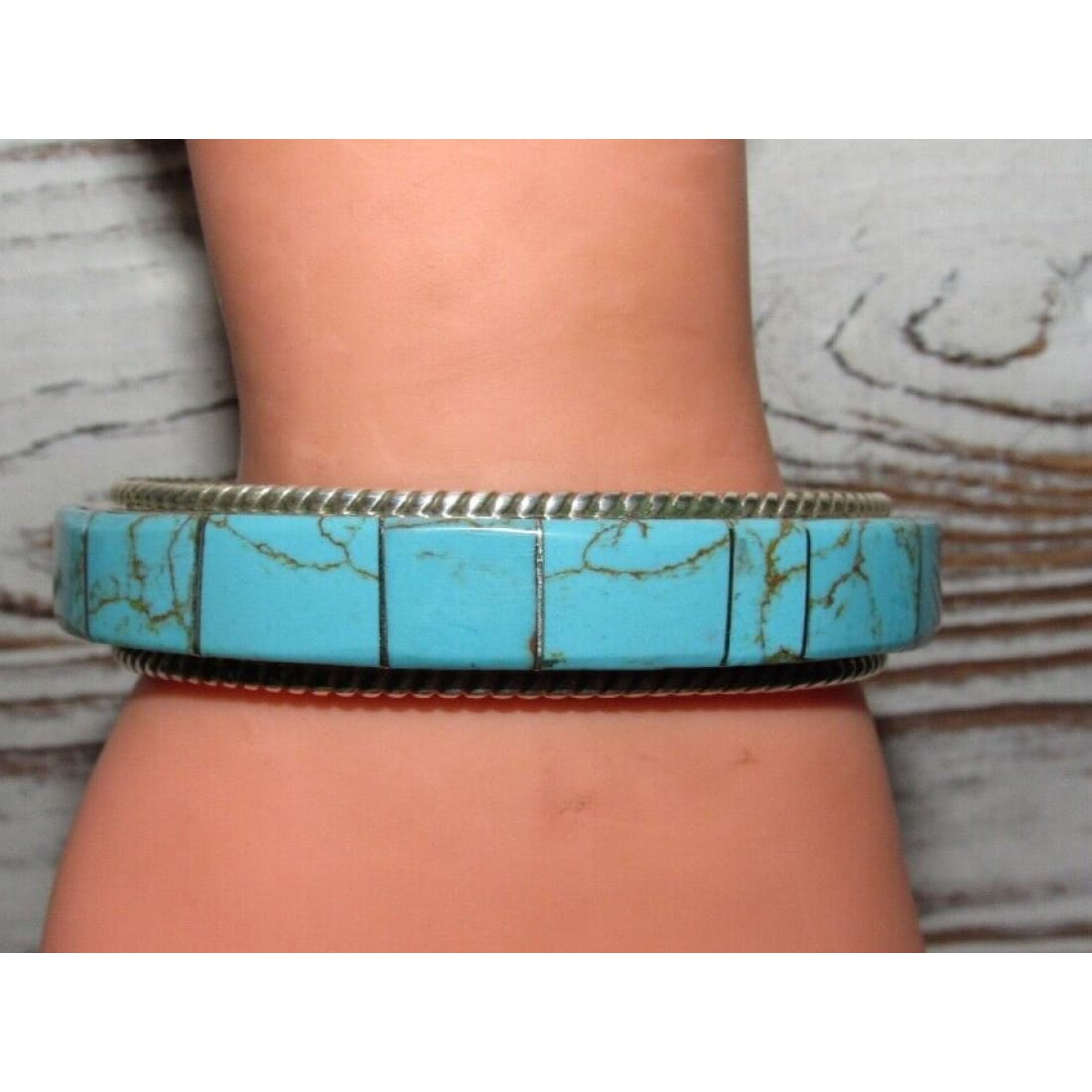 Navajo Number 8 Turquoise Inlay Cuff Bracelet Sterling
