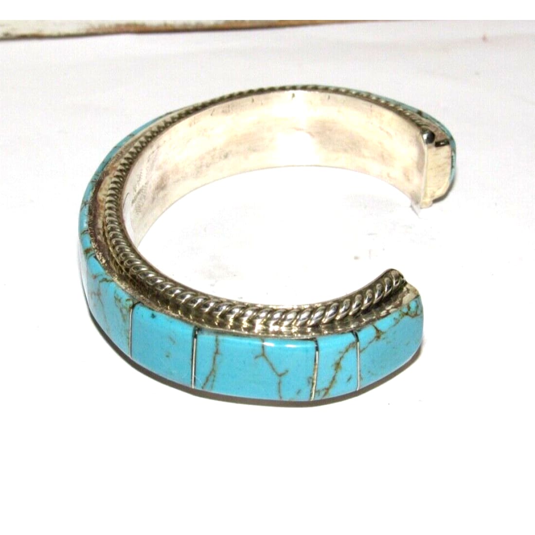 Navajo Number 8 Turquoise Inlay Cuff Bracelet Sterling