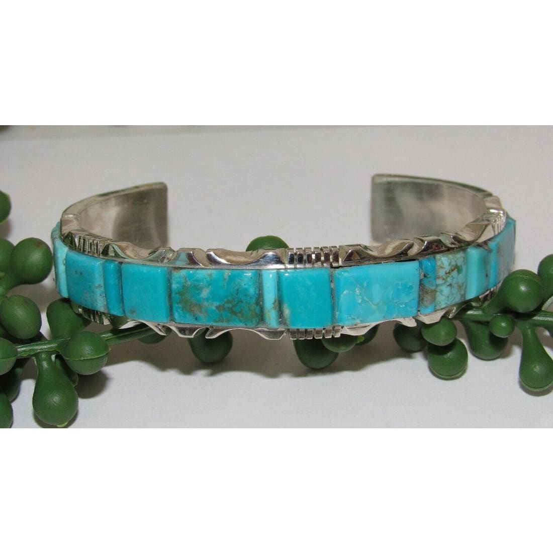Navajo Number 8 Turquoise Inlay Cuff Bracelet Steve