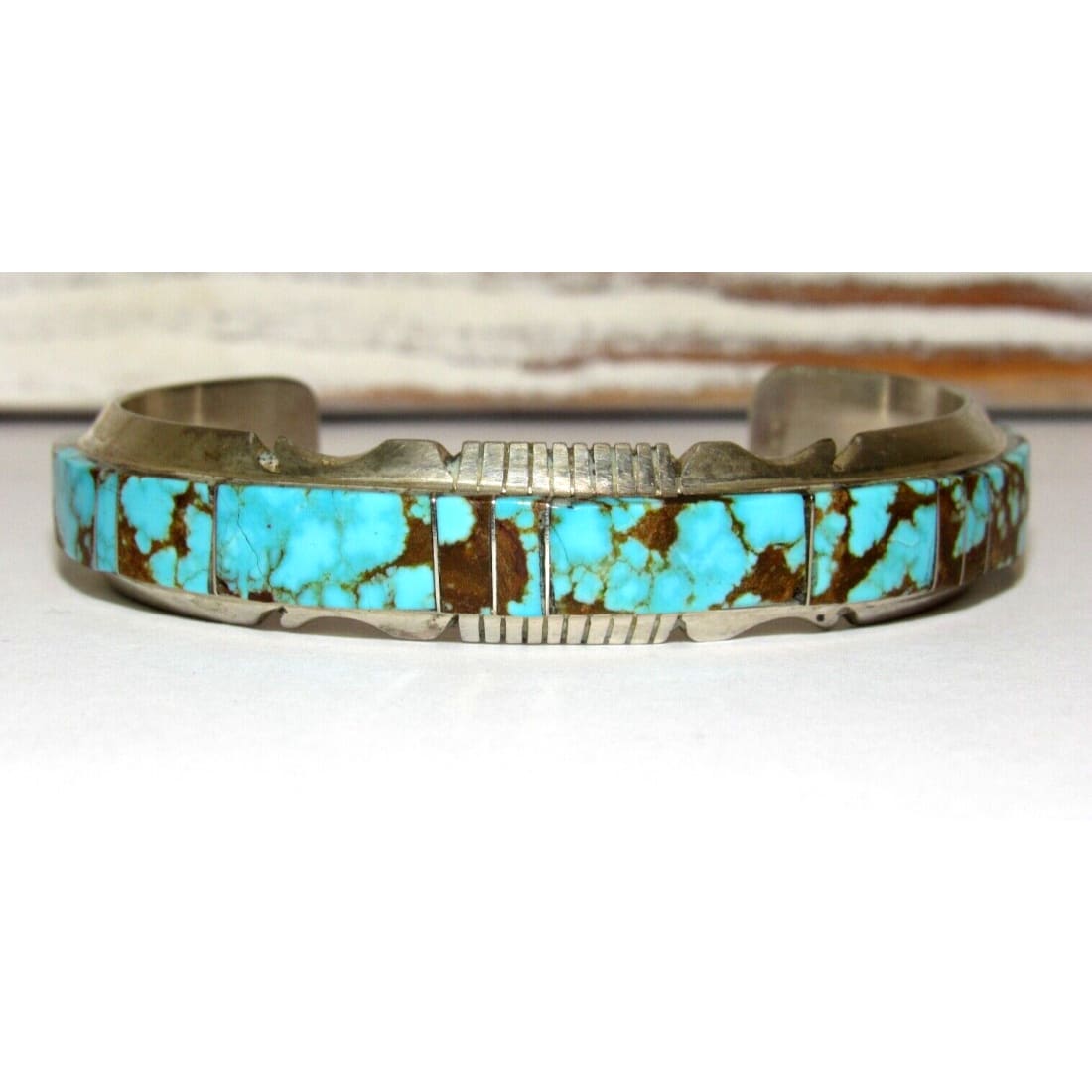 Navajo Number 8 Turquoise Inlay Cuff Bracelet Steve