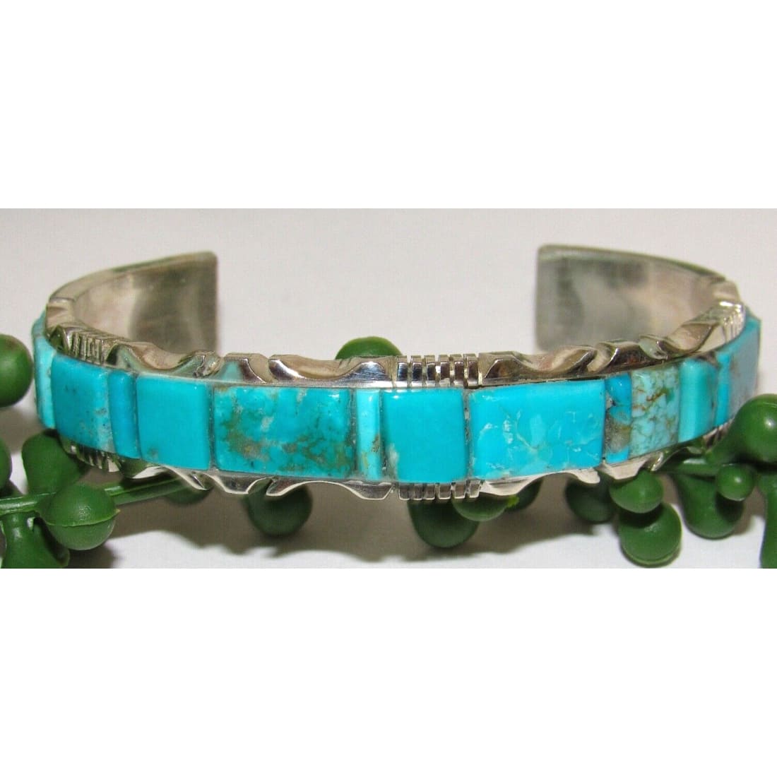 Navajo Number 8 Turquoise Inlay Cuff Bracelet Steve