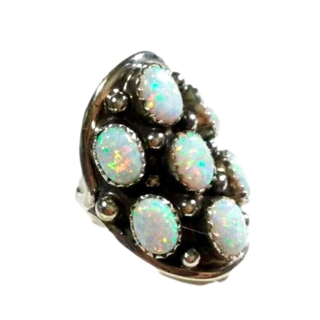 Navajo Opal Cluster Ring Size 9 Sterling Silver Signed