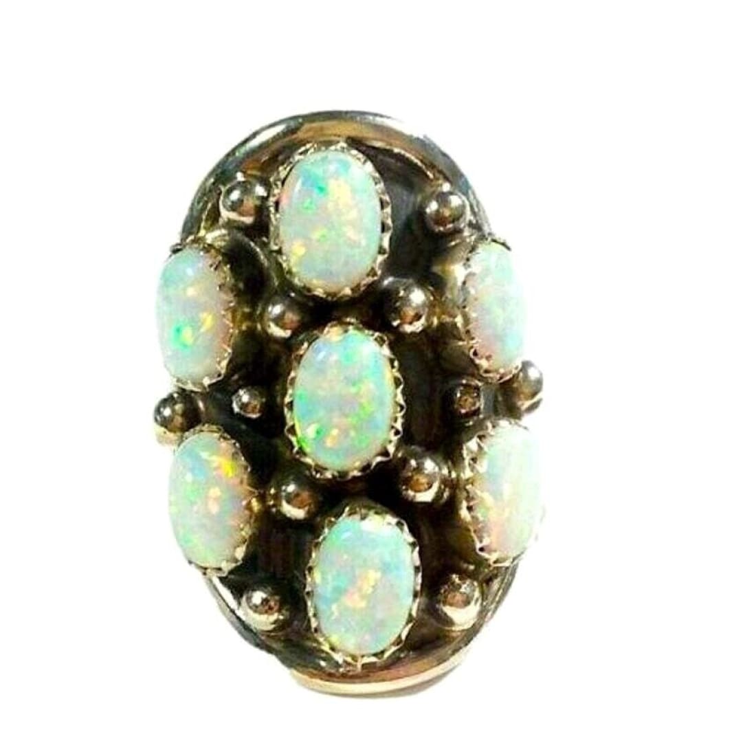 Navajo Opal Cluster Ring Size 9 Sterling Silver Signed