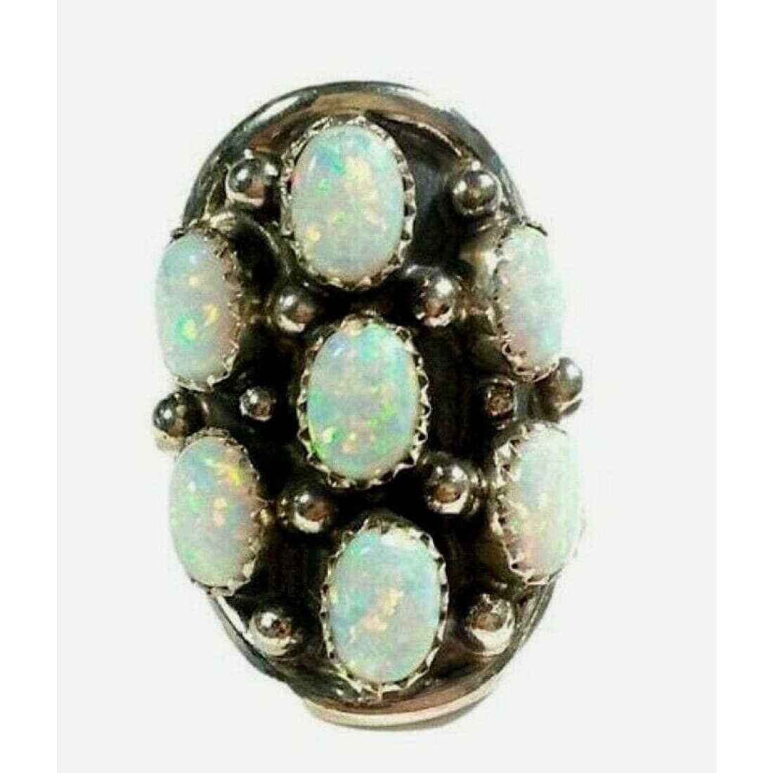 Navajo Opal Cluster Ring Size 9 Sterling Silver Signed