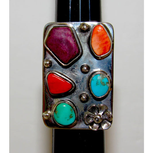 Navajo Orange Red Purple Spiny Cluster Ring Turquoise Sz 8