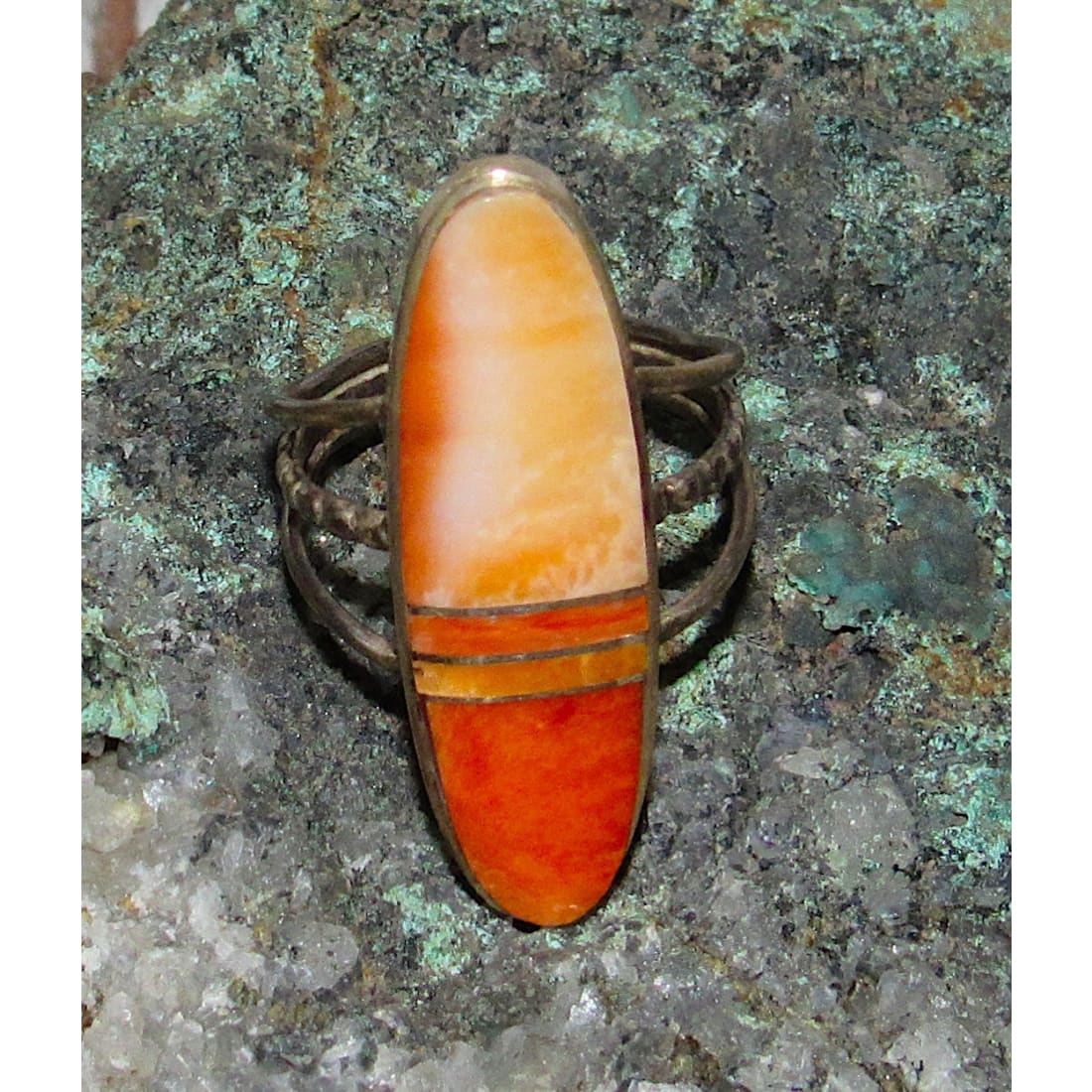 Peggy Boggus Huge Vintage Native American Navajo Coral Sterling Silver Cluster Ring