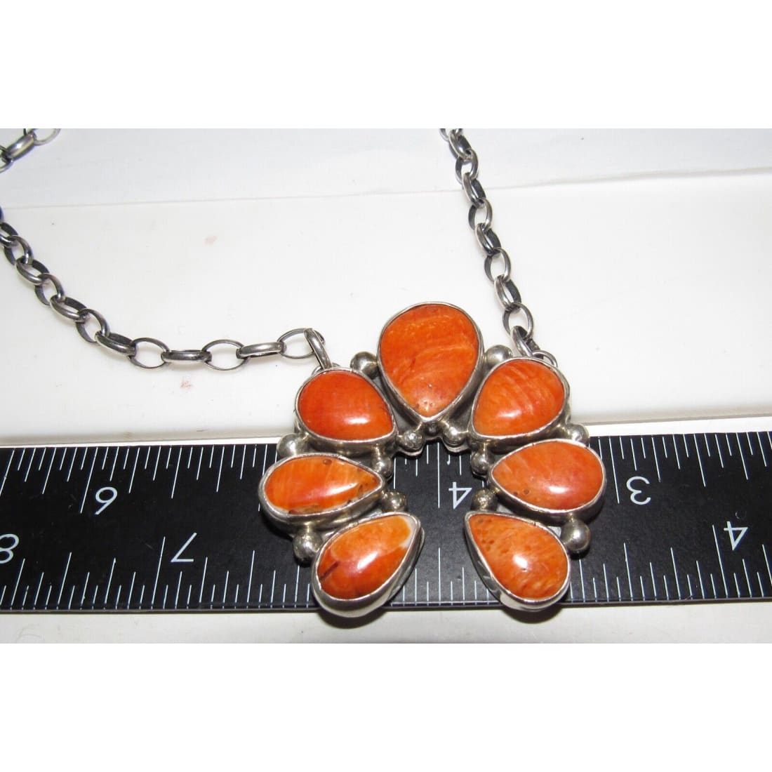 Navajo Orange Spiny Naja Necklace Squash Blossom Sterling