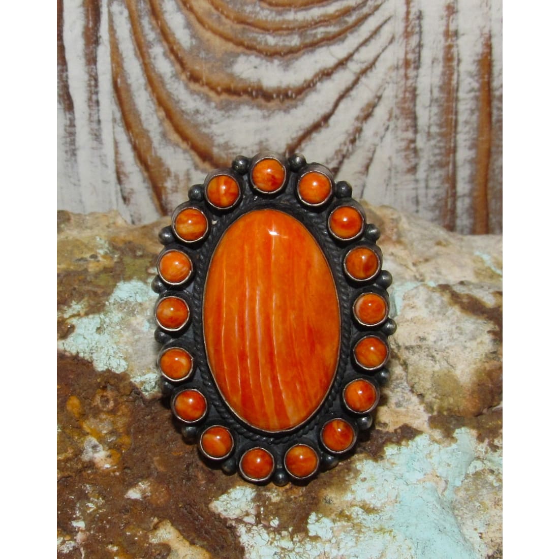 Peggy Boggus Huge Vintage Native American Navajo Coral Sterling Silver Cluster Ring