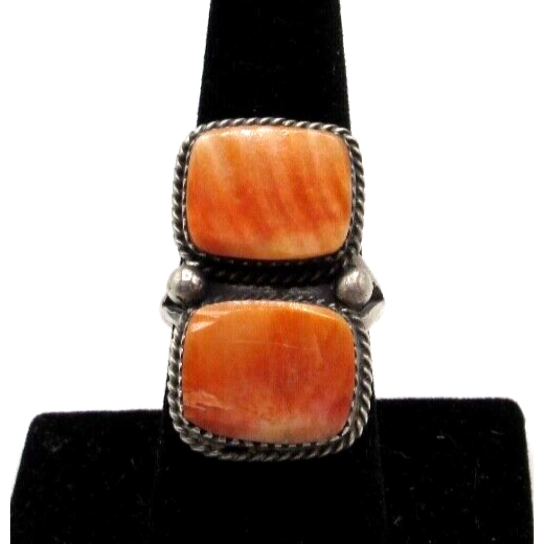 Navajo Orange Spiny Oyster Ring Sz 8.5 Sterling Silver
