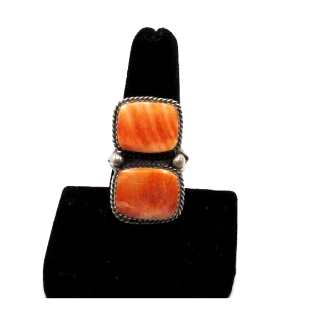 Navajo Orange Spiny Oyster Ring Sz 8.5 Sterling Silver