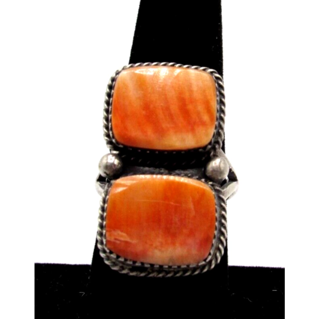 Navajo Orange Spiny Oyster Ring Sz 8.5 Sterling Silver