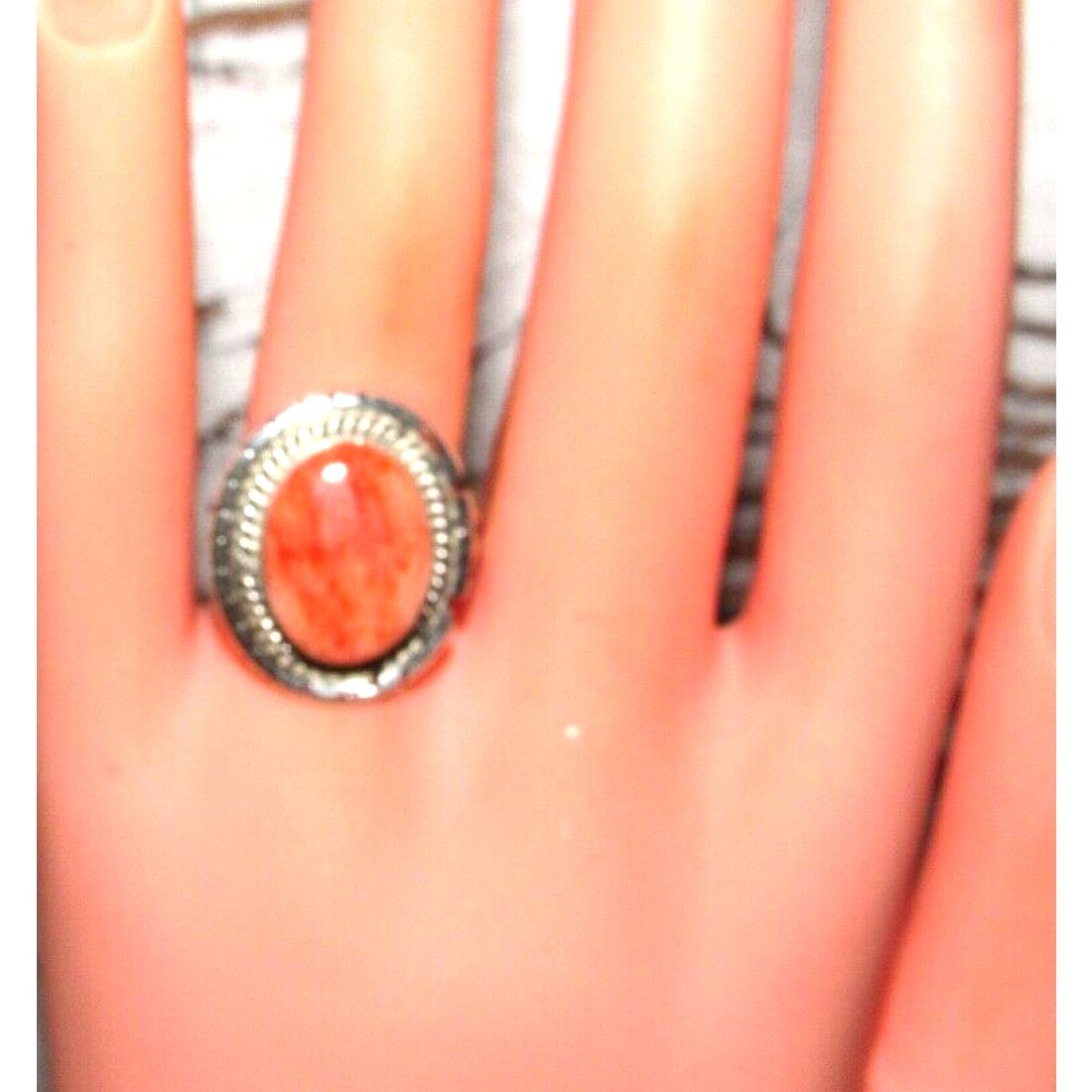 Navajo Orange Spiny Ring Size 7.5 Sterling Silver Native