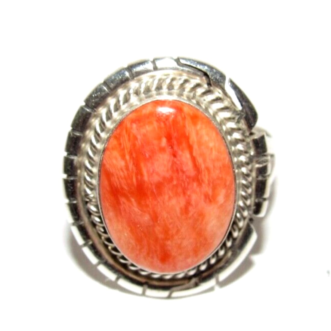 Navajo Orange Spiny Ring Size 7.5 Sterling Silver Native