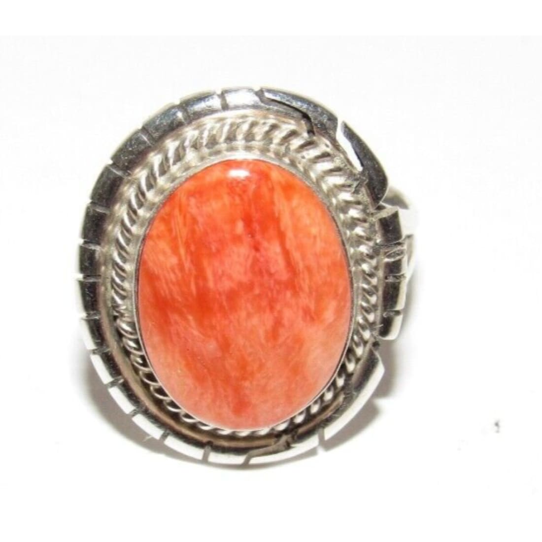 Navajo Orange Spiny Ring Size 7.5 Sterling Silver Native