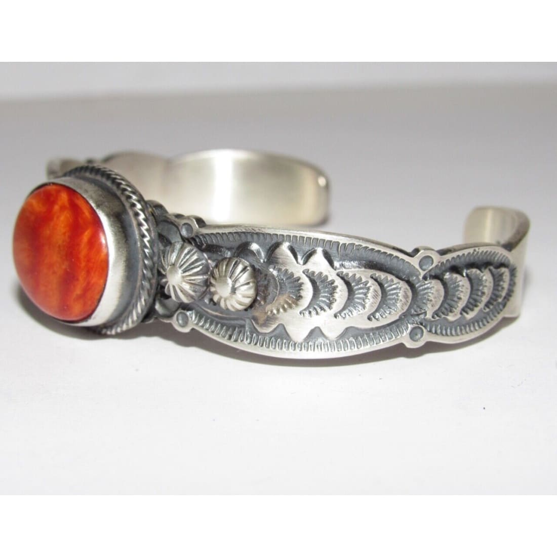 Navajo Orange Spiny Stacker Cuff Sterling Silver Ingot