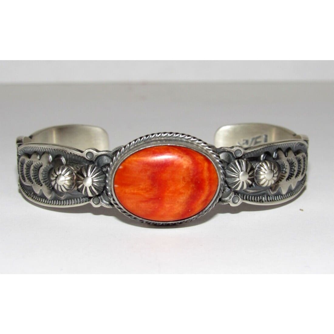 Navajo Orange Spiny Stacker Cuff Sterling Silver Ingot