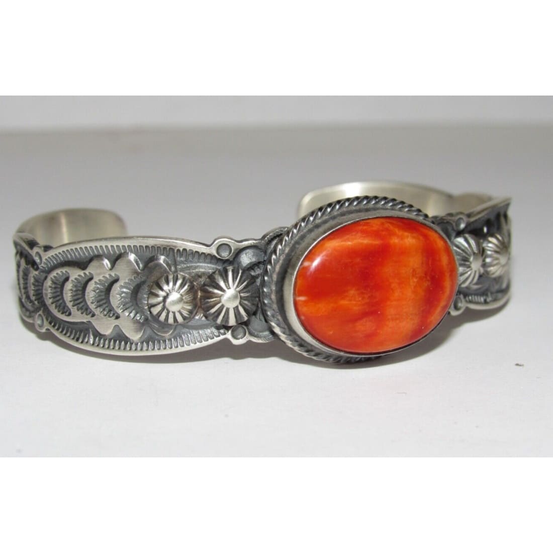 Navajo Orange Spiny Stacker Cuff Sterling Silver Ingot