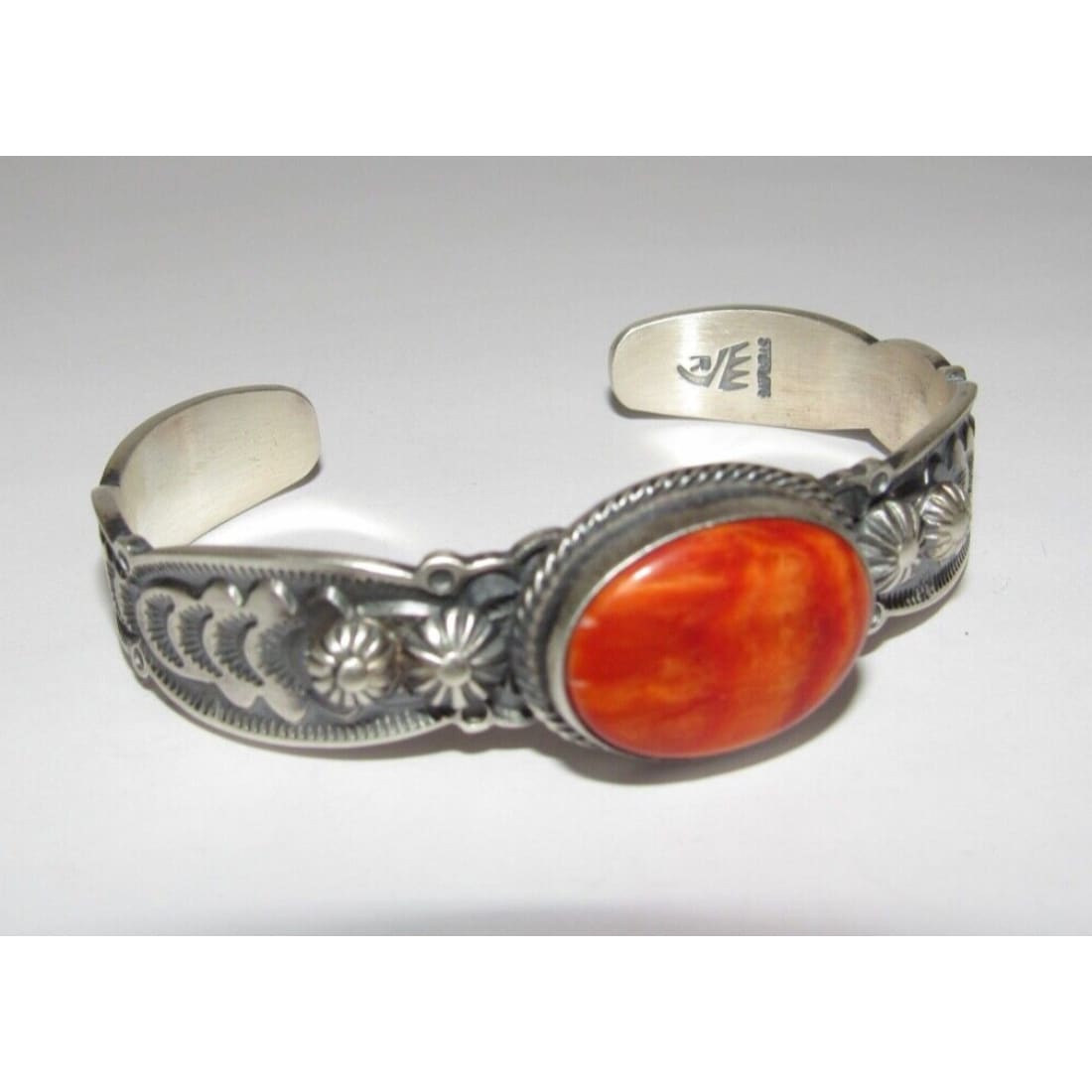 Navajo Orange Spiny Stacker Cuff Sterling Silver Ingot