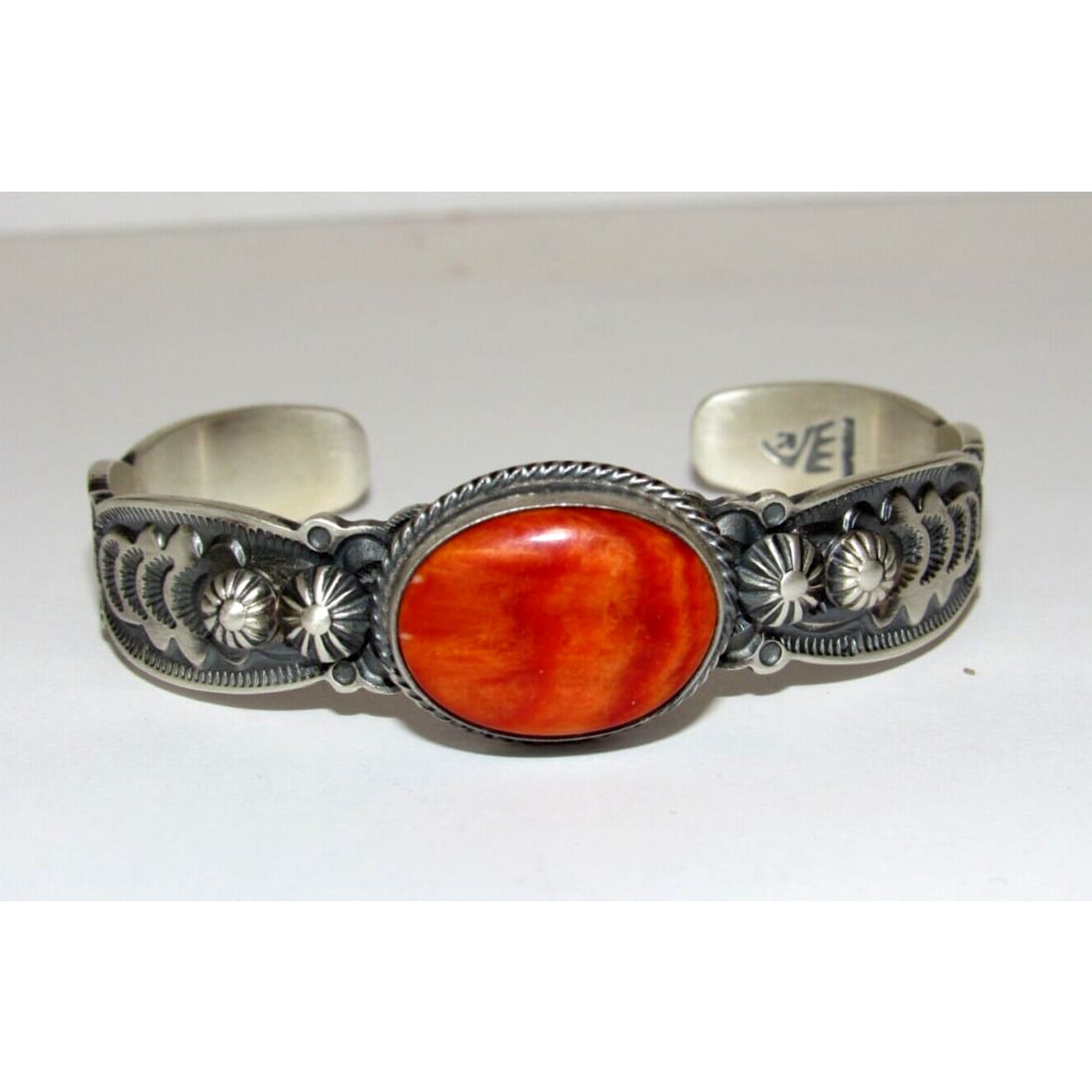 Navajo Orange Spiny Stacker Cuff Sterling Silver Ingot