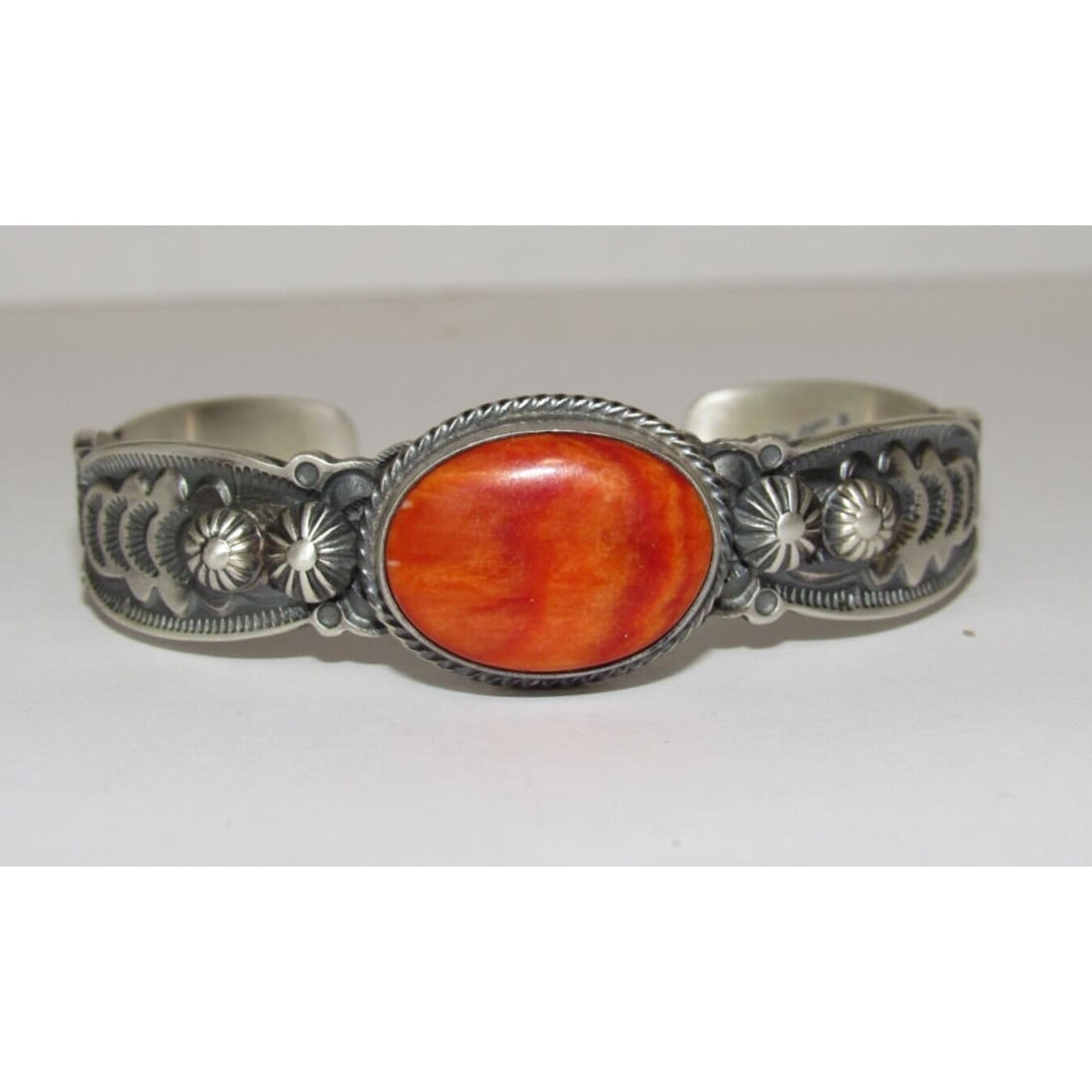 Navajo Orange Spiny Stacker Cuff Sterling Silver Ingot