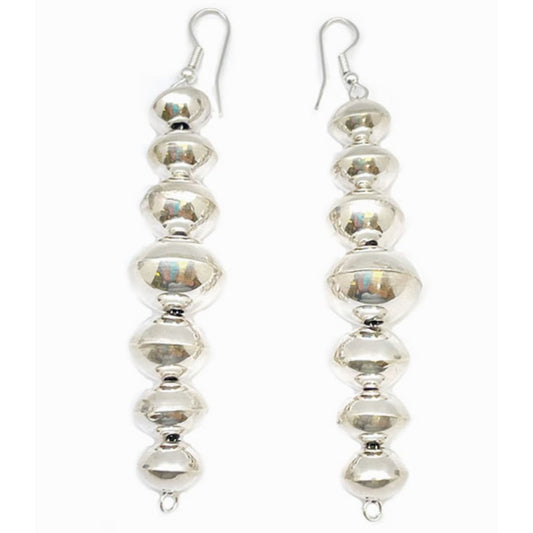 Navajo Pearls Earrings Sterling Silver Navajo Saucer Beads
