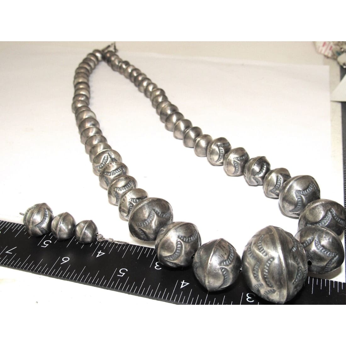 Navajo Pearls Hand Stamped Necklace & Earrings Set Sterling