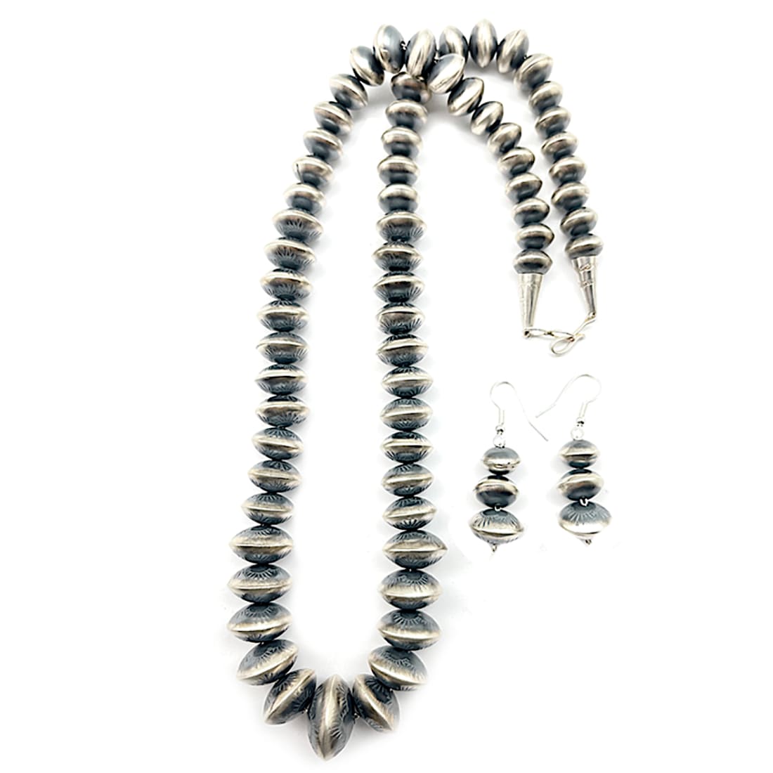 Navajo Pearls Hand Stamped Necklace & Earrings Set Sterling