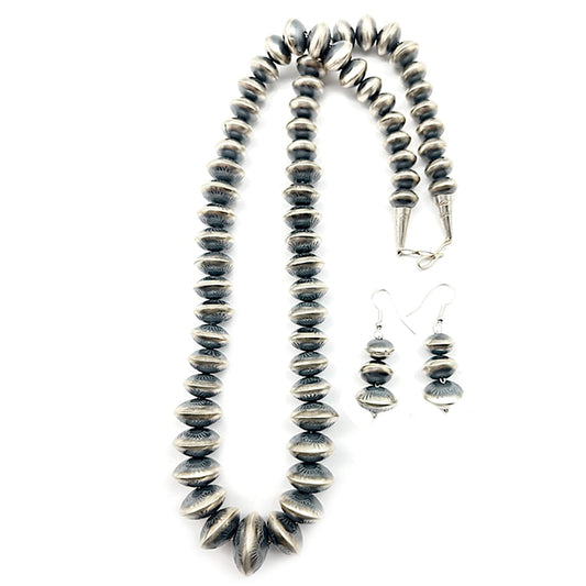 Navajo Pearls Hand Stamped Necklace & Earrings Set Sterling