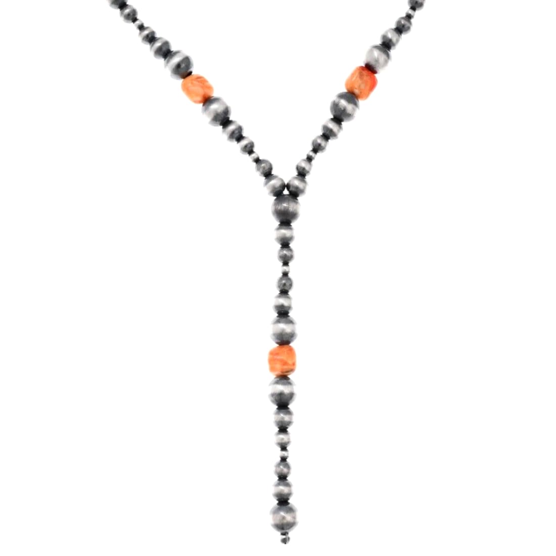 Navajo Pearls Lariat Necklace Sterling Silver Spiny Oyster