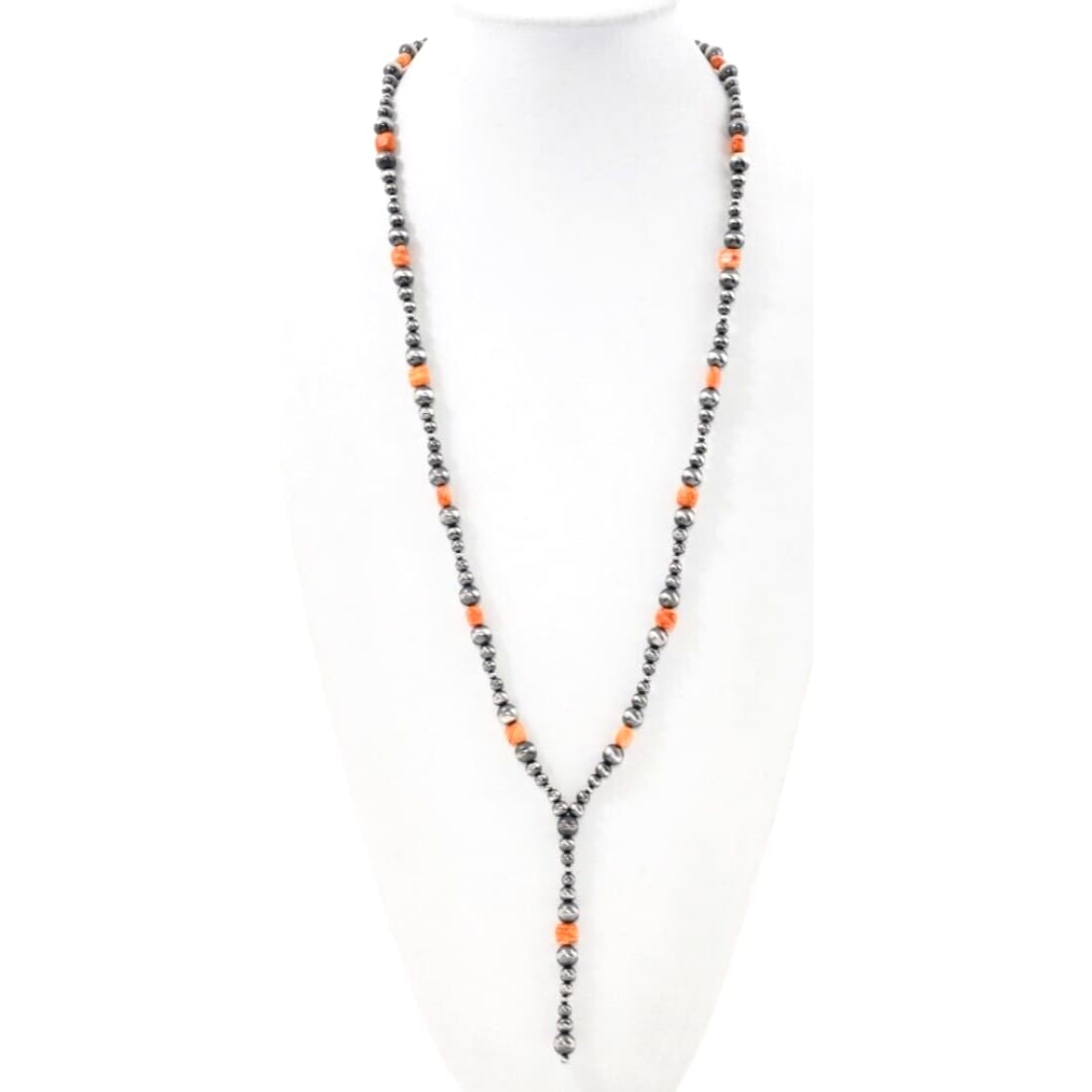 Navajo Pearls Lariat Necklace Sterling Silver Spiny Oyster