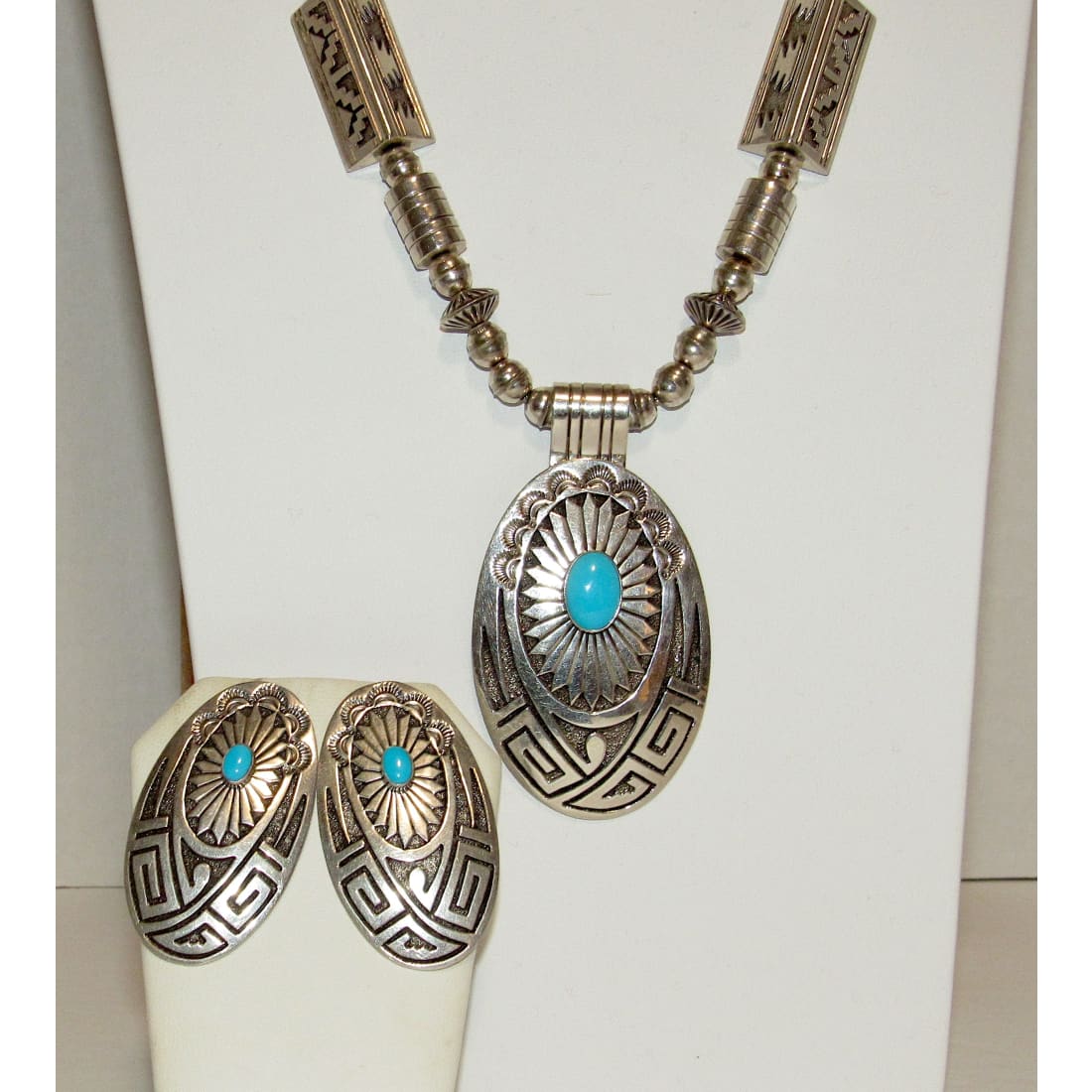 Navajo Pearls Necklace & Earrings Set Sterling Silver
