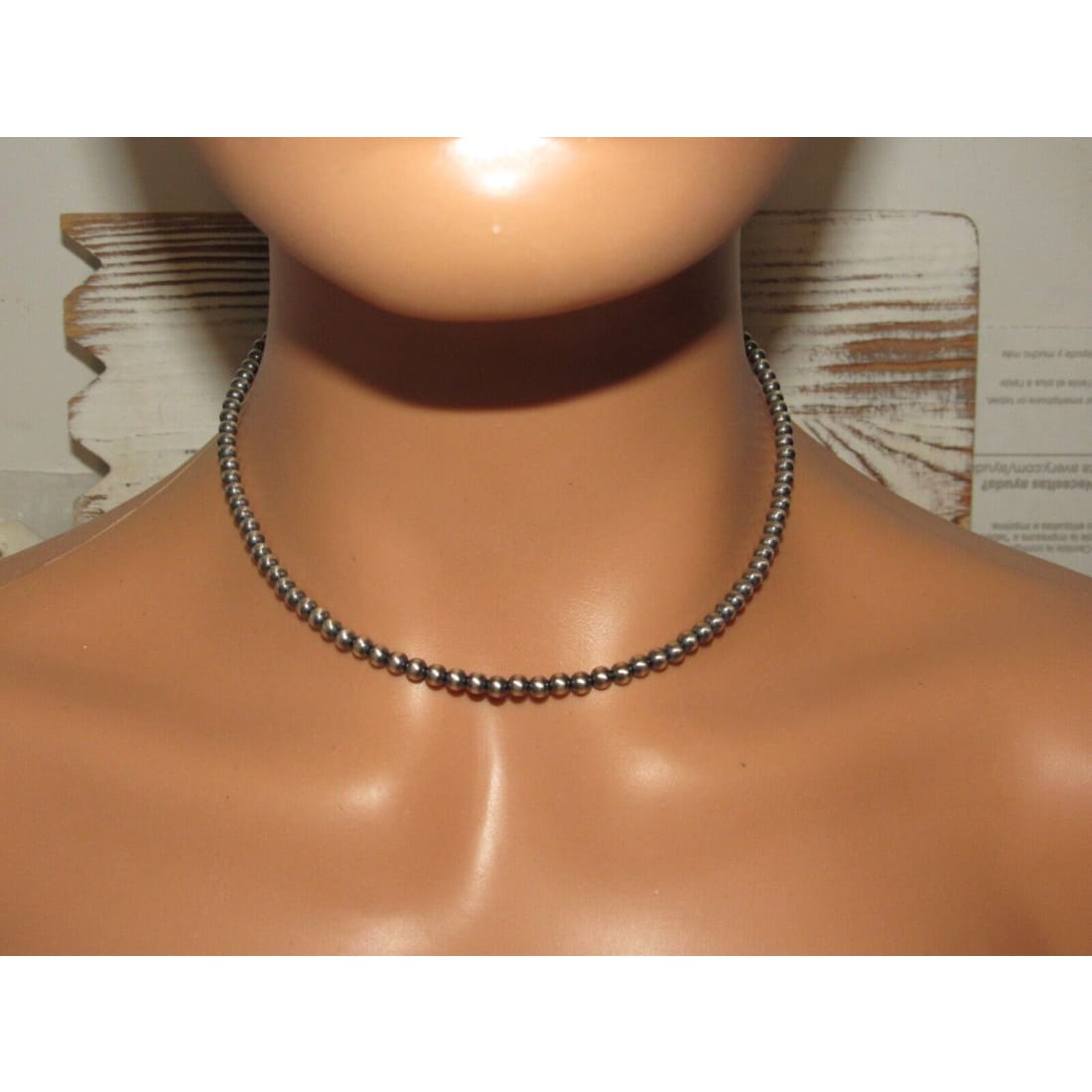 Navajo Pearls Necklace Sterling Silver 4mm Beads Necklace