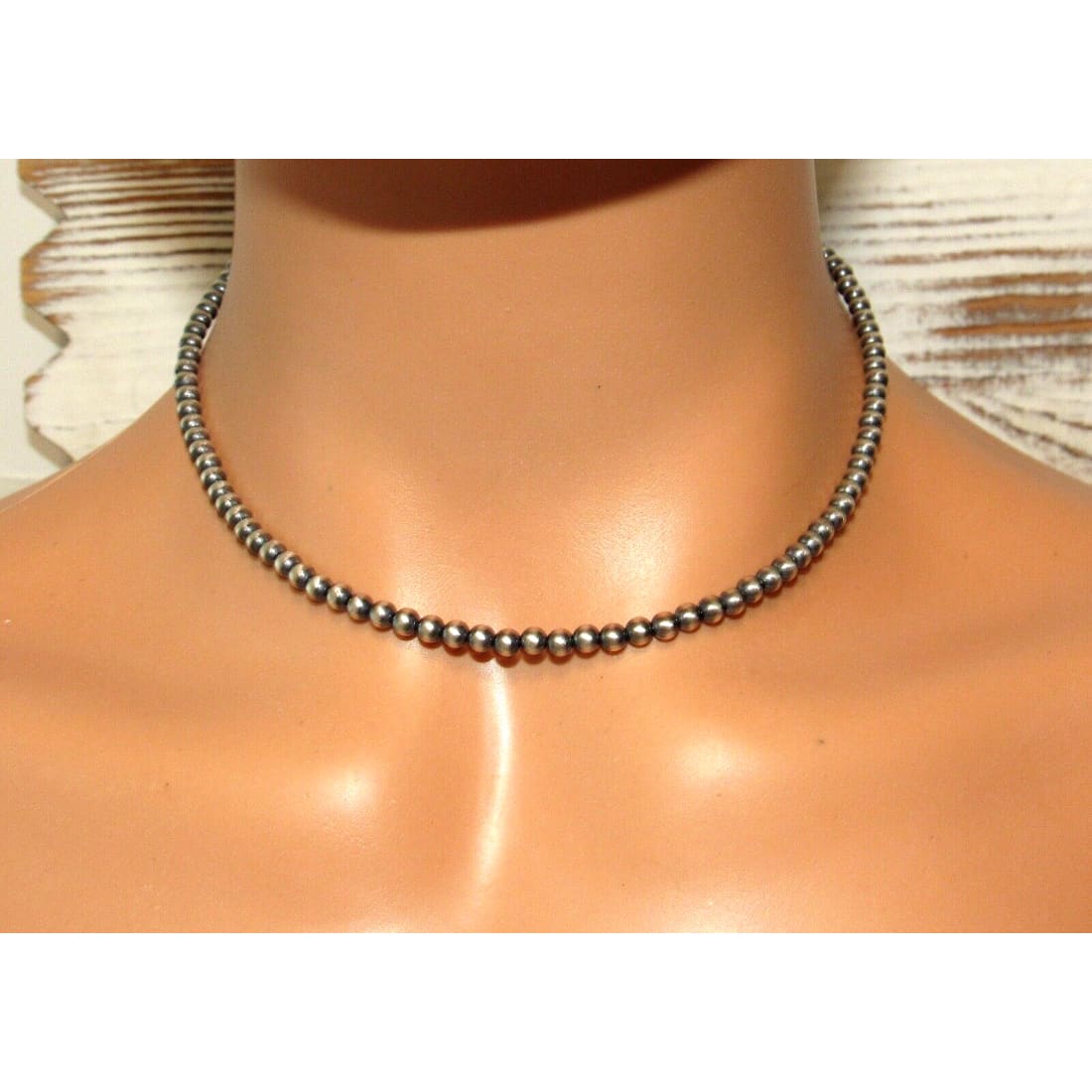 Navajo Pearls Necklace Sterling Silver 4mm Beads Necklace