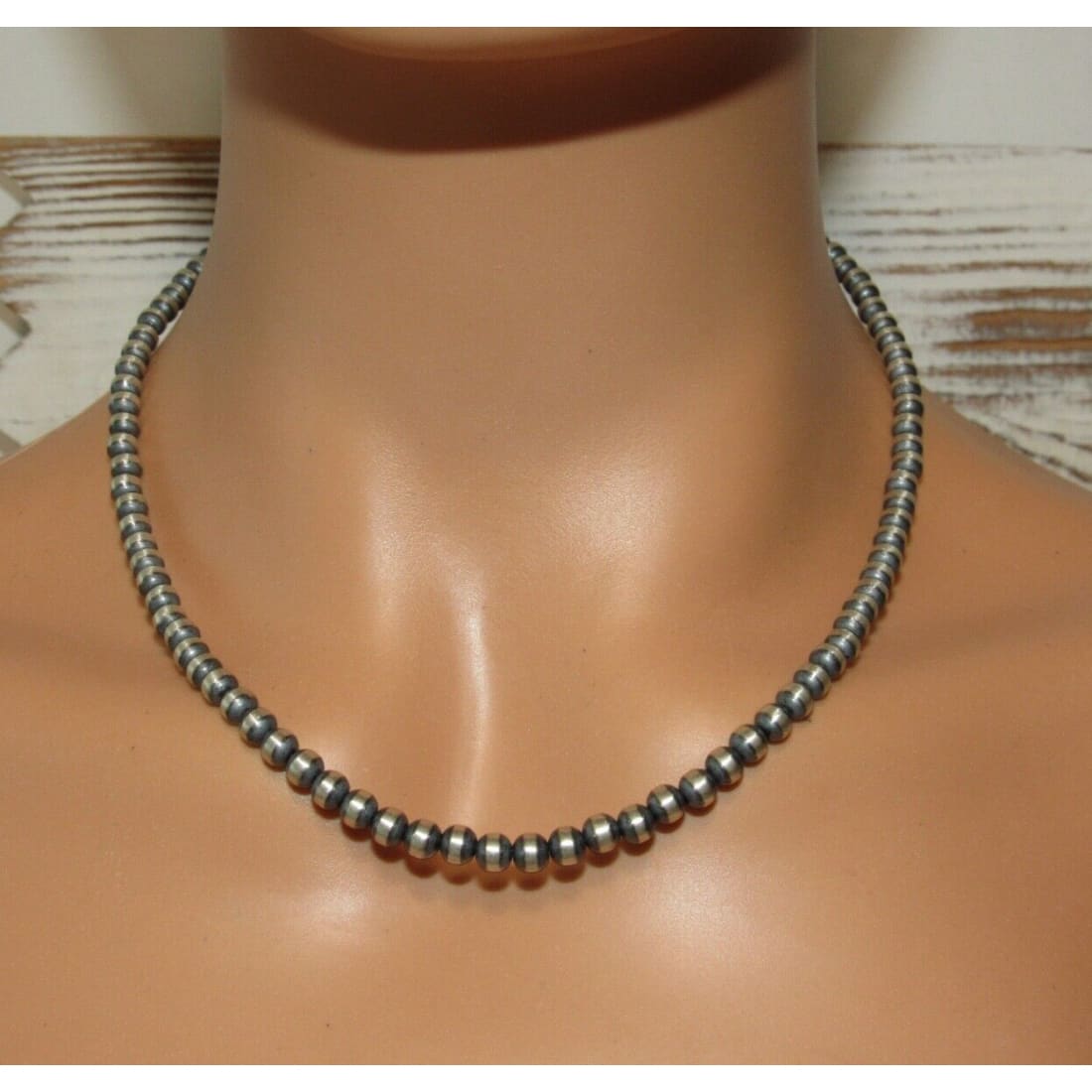 Navajo Pearls Necklace Sterling Silver 5mm Beads Necklace