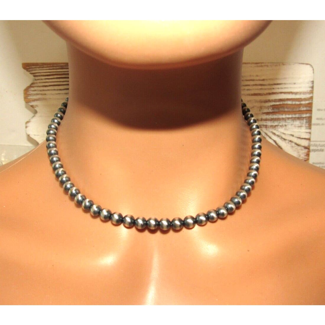 Navajo Pearls Necklace Sterling Silver 6mm Beads Necklace