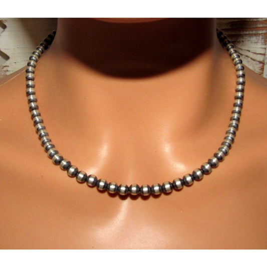 Navajo Pearls Necklace Sterling Silver 6mm Beads Necklace