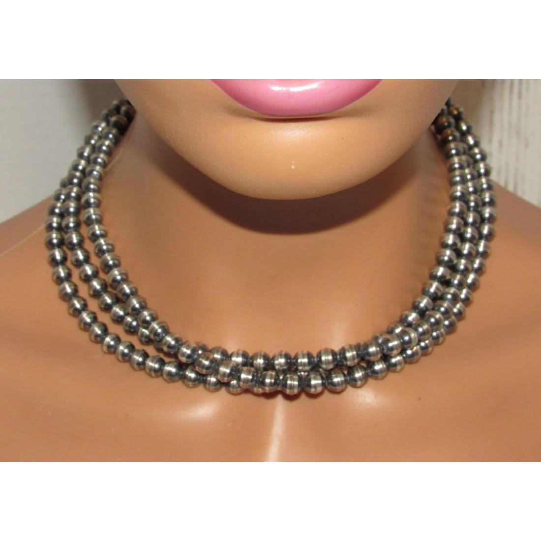 Navajo Pearls Necklace Sterling Silver Beads 16’’L 3 Stand
